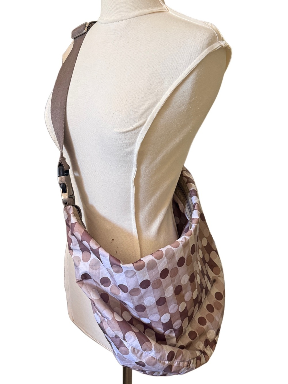 Vtg LeSportsSac Polka Dot hobo crossbody shoulder Sling Pouch large